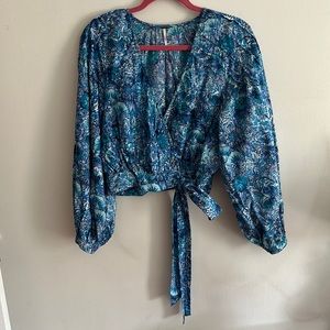 Free People Cotton Wrap Top With Balloon Sleeves